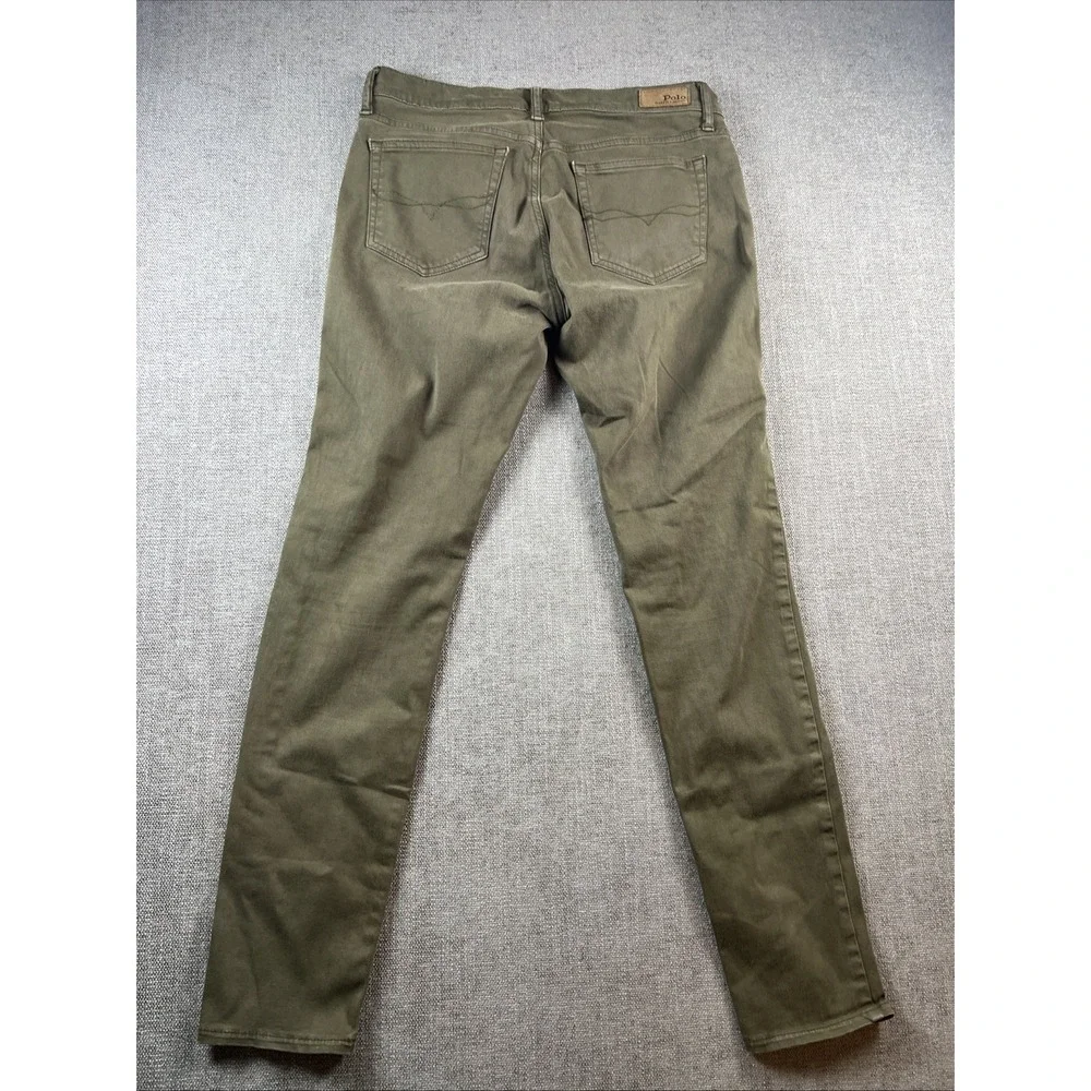 Polo Ralph Lauren Olive Green Denim Tompkins Skinny Jeans Mens 29 Pants MidRise